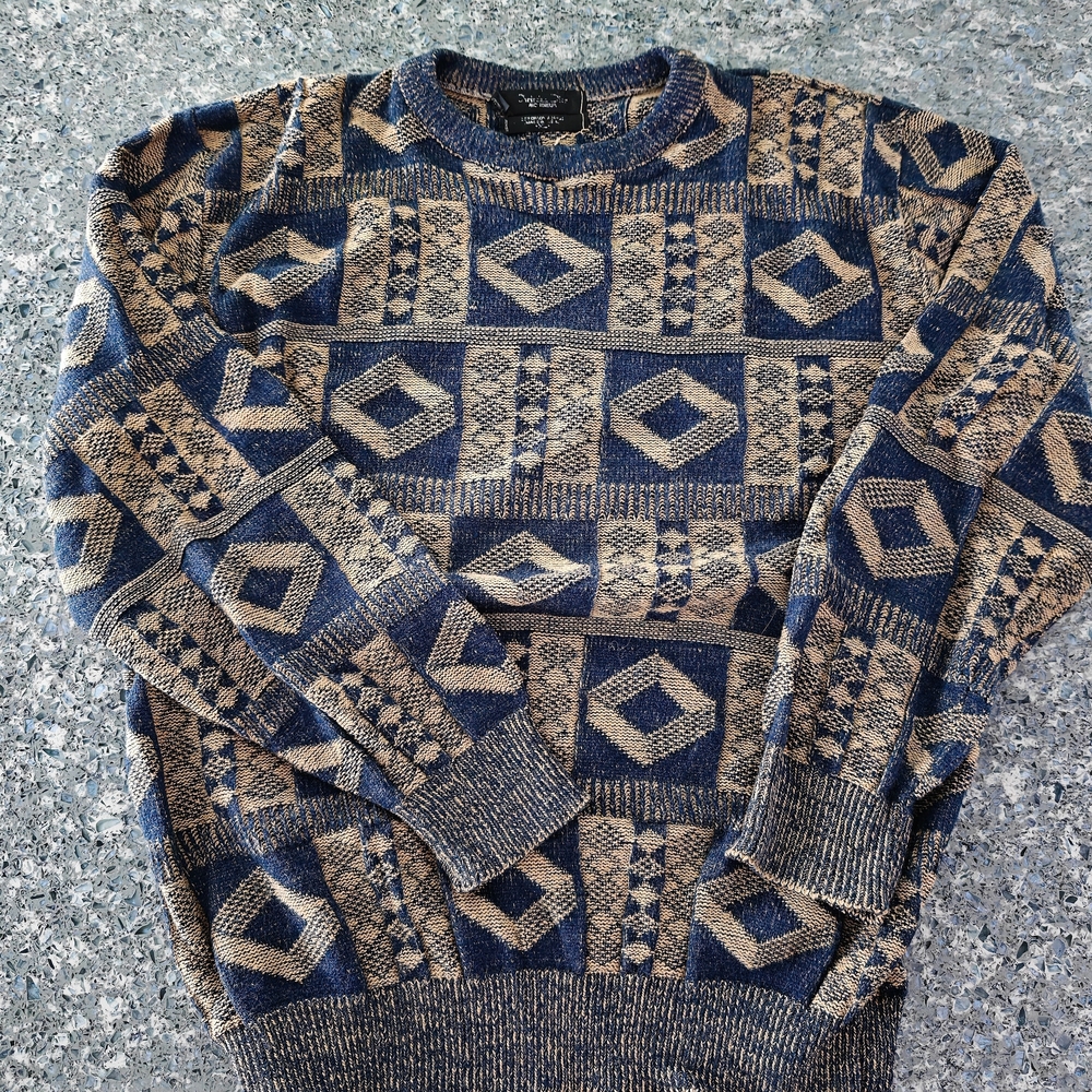 Dior Geometric Knit Patterned Sweater - Blue and Tan